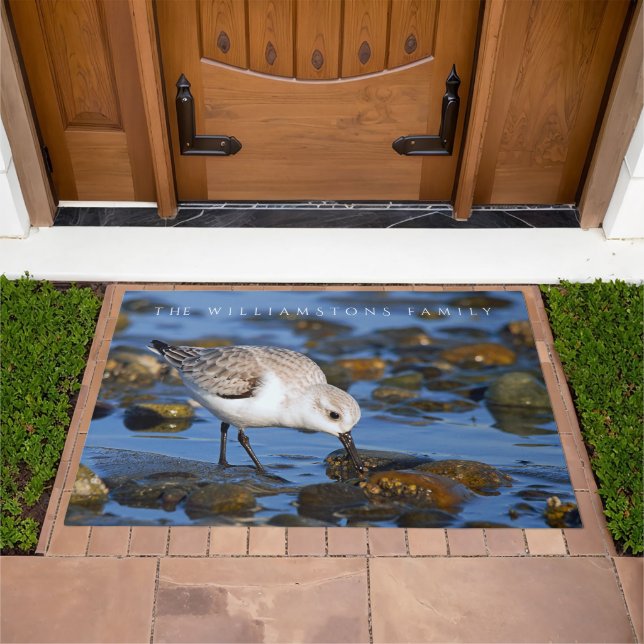 Cute Foraging Sanderling Sandpiper on Winter Beach Doormat (Outdoor)