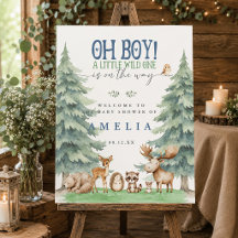 Cute Forest Animal Baby Boy Shower Welcome Sign