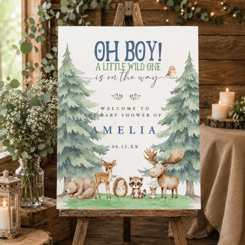 Cute Forest Animal Baby Boy Shower Welcome Sign