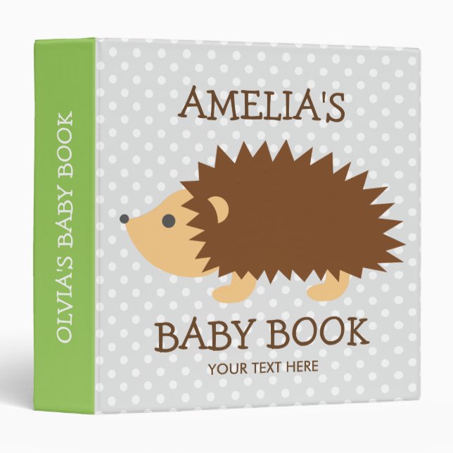 Cute forest animal hedgehog baby photo book binder (Front/Spine)
