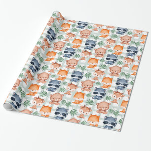 Cute Forest Animal Mint & White Checkered Wrapping Paper
