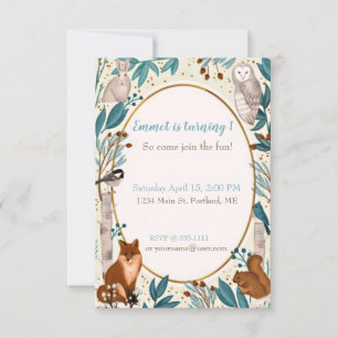 Cute forest animals baby birthday party custom invitation