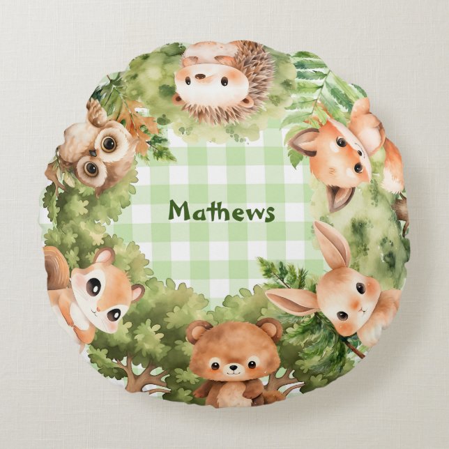 Cute Forest Animals | Baby Boy Round Pillow (Front)