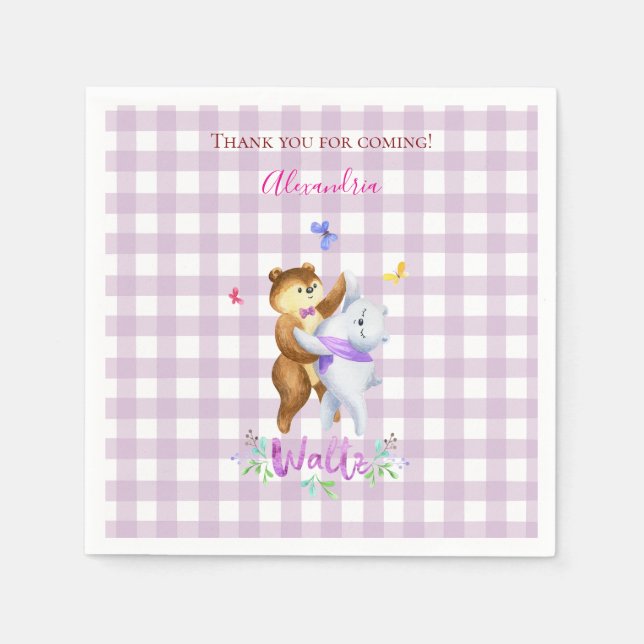Cute Forest Animals Ballroom Waltz Lilac Gingham  Napkins (Front)