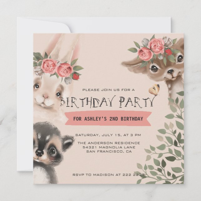 Cute Forest Animals Birthday Invitation (Front)
