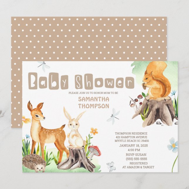  Cute Forest Animals Boys Baby Shower    Invitation (Front/Back)