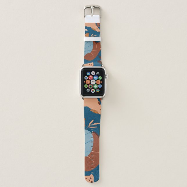 Cute forest animals, dark seamless design. apple watch band (Front)