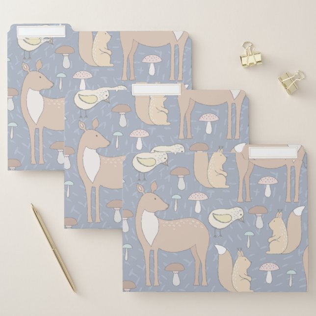 Cute Forest Animals Deer Squirrel Chick Mushrooms File Folder (Set)