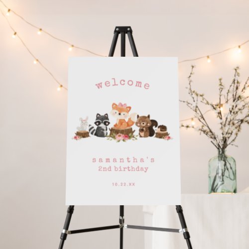 Cute Forest Animals Girl Birthday Welcome Sign