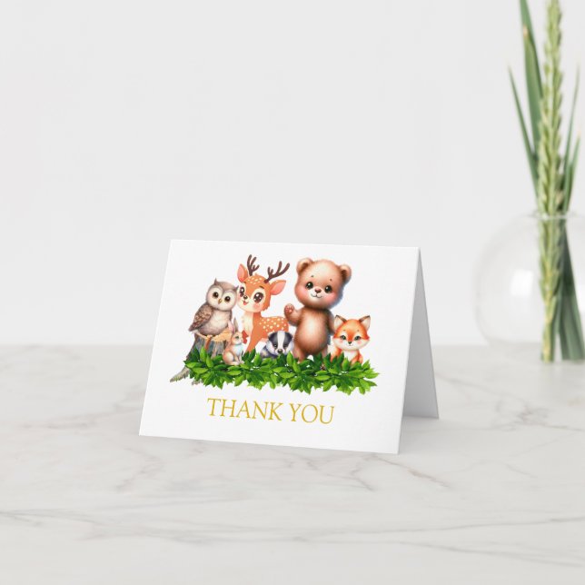 Cute Forest Animals  Letterpress Thank You Card (Front)