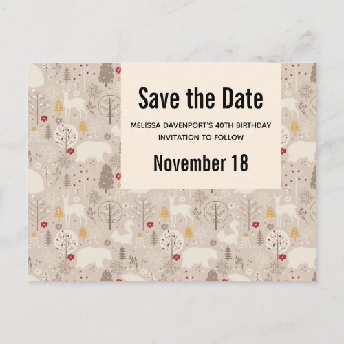 Cute Forest Animals Nordic Birthday Save the Date Invitation Postcard