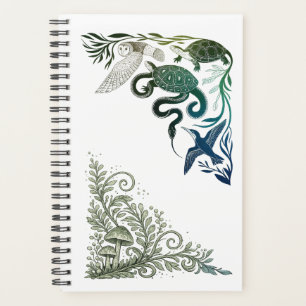 Cute Forest Animals Owl & Turtle Nature Illustrati Planner