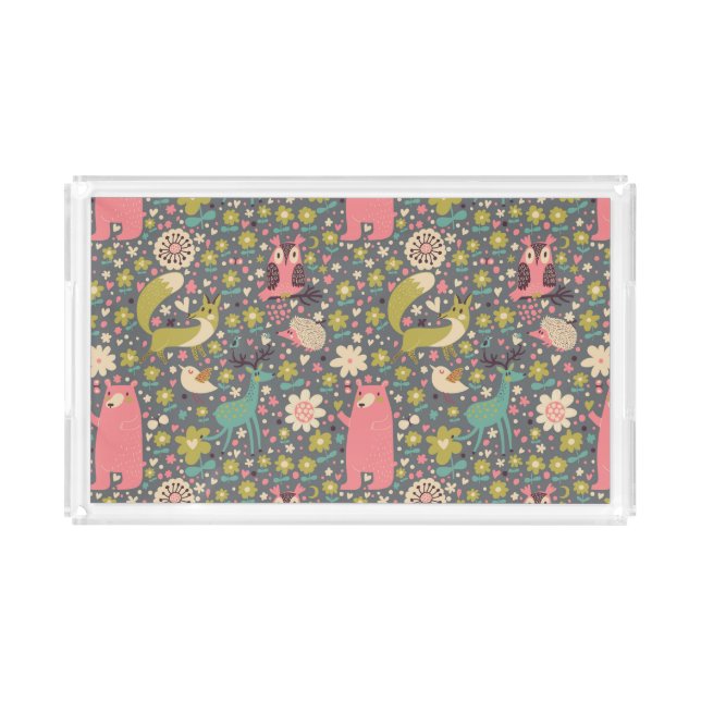 Cute Forest Animals Pattern Acrylic Tray (Front)