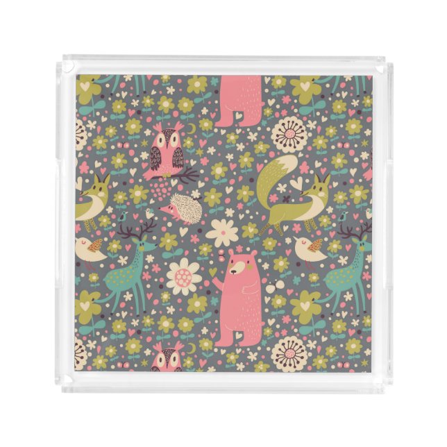 Cute Forest Animals Pattern Acrylic Tray (Front)