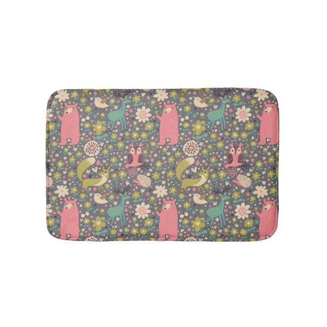Cute Forest Animals Pattern Bathroom Mat (Front)