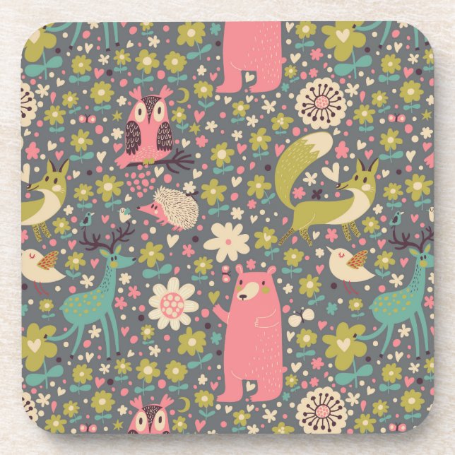 Cute Forest Animals Pattern Beverage Coaster (Front)
