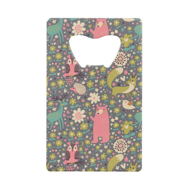 Cute Forest Animals Pattern Credit Card Bottle Opener (Front)