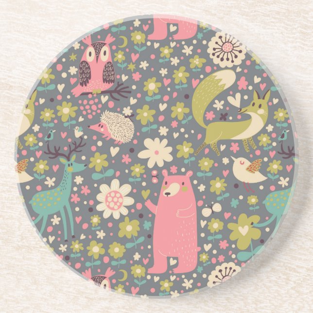 Cute Forest Animals Pattern Drink Coaster (Front)