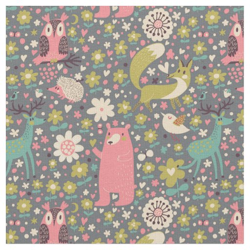 Cute Forest Animals Pattern Fabric