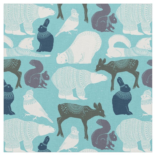 Cute Forest Animals Pattern Fabric (Close Up)
