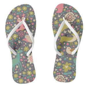 Cute Forest Animals Pattern Flip Flops