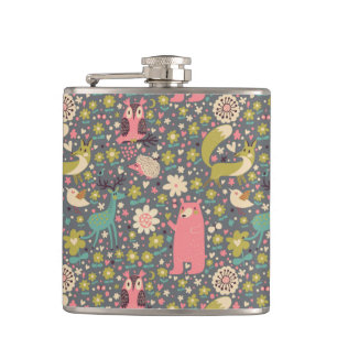 Cute Forest Animals Pattern Hip Flask