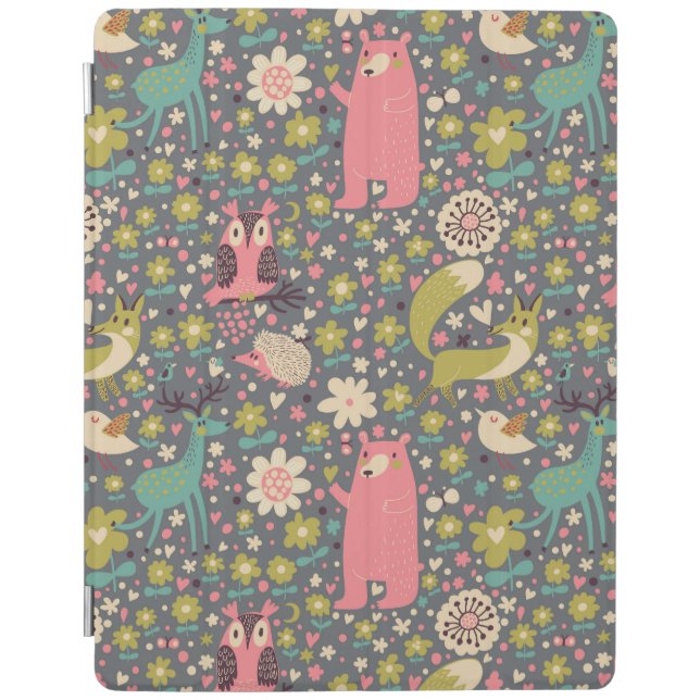 Cute Forest Animals Pattern iPad Smart Cover (Front)