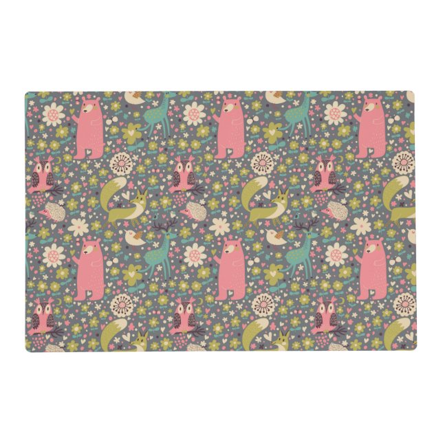 Cute Forest Animals Pattern Placemat (Front)