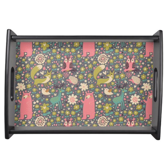 Cute Forest Animals Pattern Serving Tray (Front)