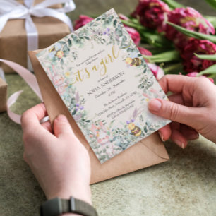 Cute Forest Animals QR Girl Baby Shower Invitation