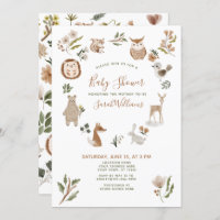 Cute Forest Animals Script Boho Baby Shower  Invitation