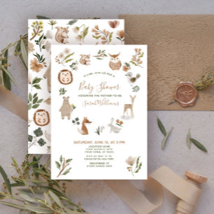 Cute Forest Animals Script Boho Baby Shower  Invitation