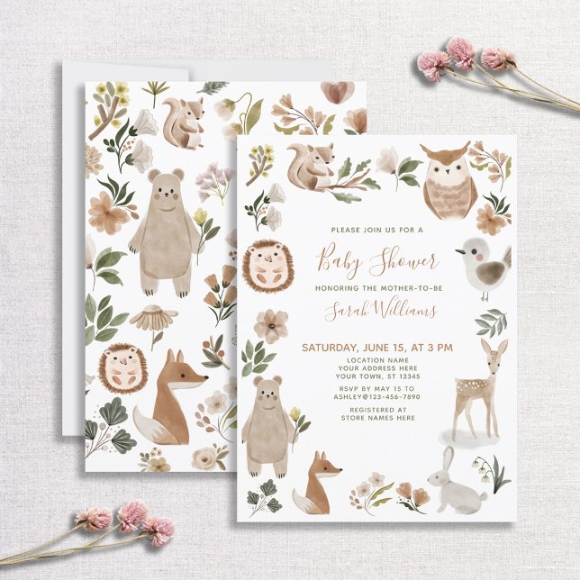 Cute Forest Animals Script Brown Boho Baby Shower Invitation (Creator Uploaded)
