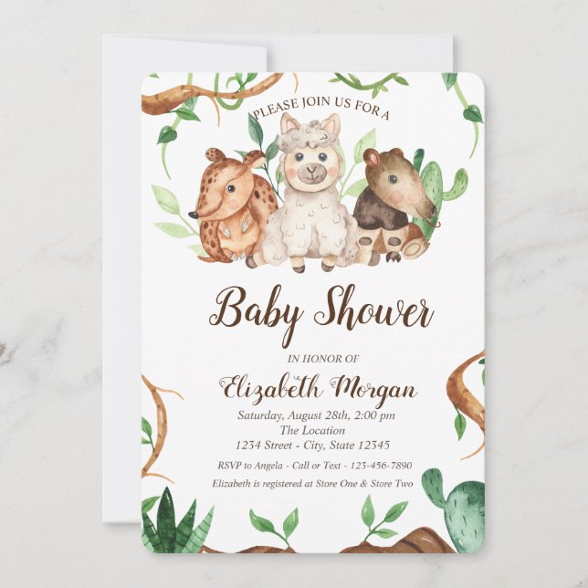 Cute Forest Animals Sheep Leaves Baby Shower Invitation (Front)