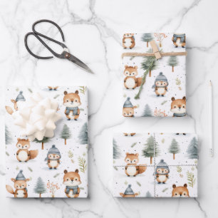 Cute Forest Animals Squirrels in Winter Wrapping Paper Sheets