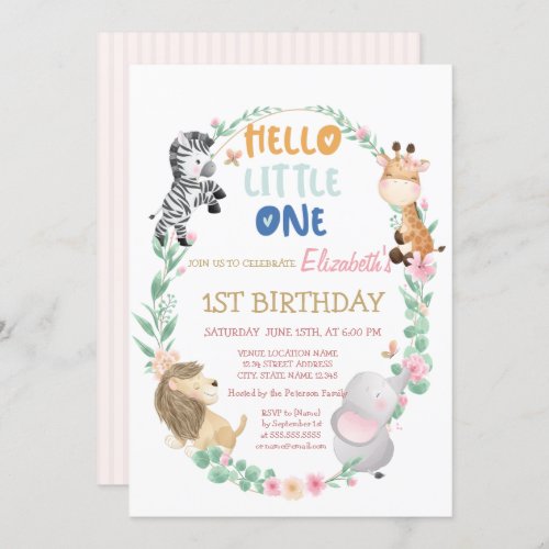 Cute Forest Animals Striped 1st Birthday Invitation