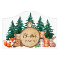 Cute Forest Animals Watercolor Kid Name Wood Log