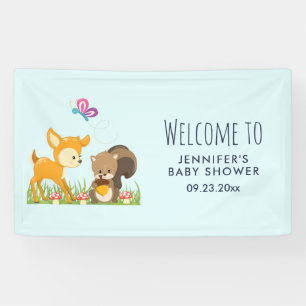 Cute Forest Animals Whimsical Cartoon Baby Shower Banner