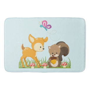 Cute Forest Animals Whimsical Cartoon Bath Mat
