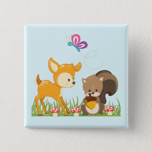 Cute Forest Animals Whimsical Cartoon Button