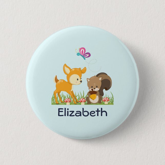 Cute Forest Animals Whimsical Cartoon Button (Front)
