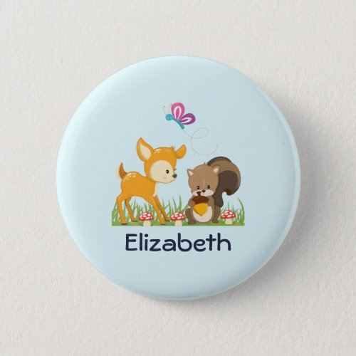 Cute Forest Animals Whimsical Cartoon Button