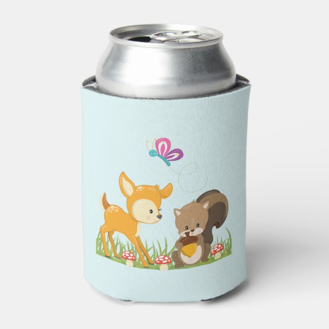 Cute Forest Animals Whimsical Cartoon Can Cooler (Can Front)