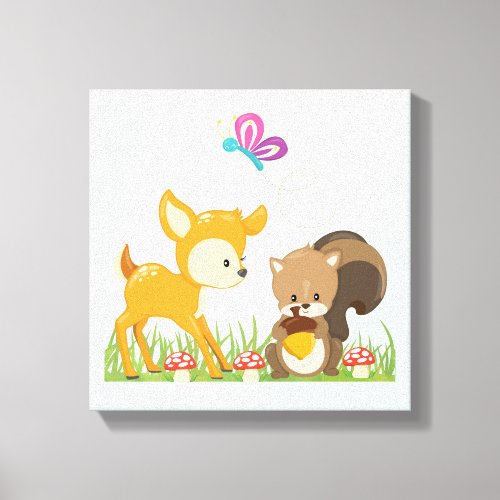 Cute Forest Animals Whimsical Cartoon Canvas Print