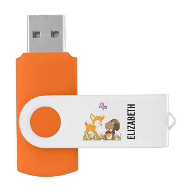 Cute Forest Animals Whimsical Cartoon Flash Drive (Opened)