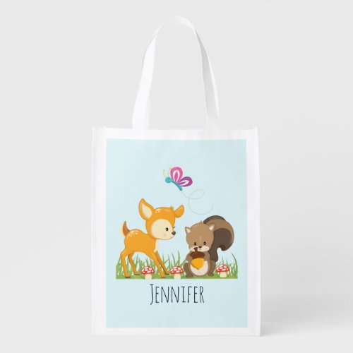Cute Forest Animals Whimsical Cartoon Grocery Bag