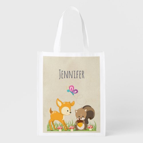 Cute Forest Animals Whimsical Cartoon Grocery Bag