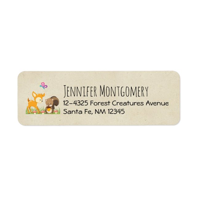 Cute Forest Animals Whimsical Cartoon Label (Front)