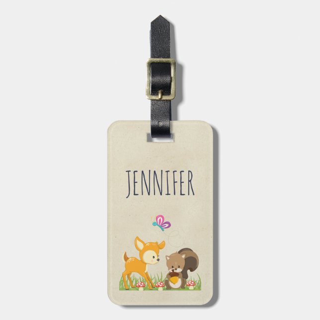 Cute Forest Animals Whimsical Cartoon Luggage Tag (Front Vertical)