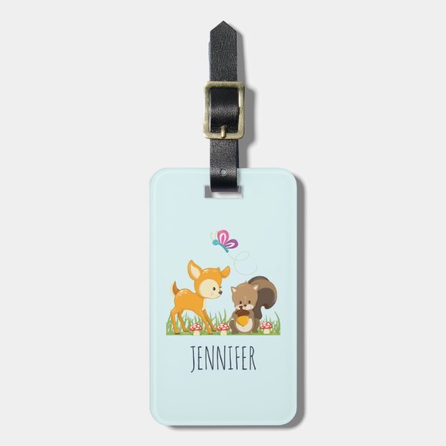Cute Forest Animals Whimsical Cartoon Luggage Tag (Front Vertical)
